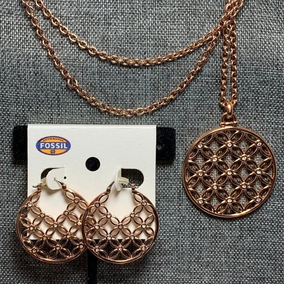 Fossil Jewelry Fossil Steel Rose Gold Flower Of Life Coin Pendant